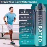 Water Bottle with Straw, 32oz Motivational Water Bottles with Time Marker to Drink, Tritan BPA Free, 1L Sports Water Bottle with Carry Strap LeakProof for Women Gym Fitness... by QLUR