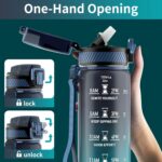 Water Bottle with Straw, 32oz Motivational Water Bottles with Time Marker to Drink, Tritan BPA Free, 1L Sports Water Bottle with Carry Strap LeakProof for Women Gym Fitness... by QLUR
