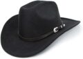 Western Cowboy Hat for Men Women Classic Roll Up Fedora Hat with Buckle Belt(Size:S-M) by XuoAz