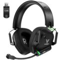 Wireless Gaming Headset for PC, PS5, PS4, Mac, Switch, 2.4GHz USB Dongle Headphones with Mic, Bluetooth 5.4, 50mm Driver, Stereo Sound, Cool Lighting, 50H Battery-Black/Green by Vakedy