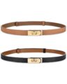 Women’s Skinny Leather Belt with Adjustable Silver Turn-Lock Buckle – Ideal for Dresses, Jeans, and Coats, Black by ANHAISHUILV