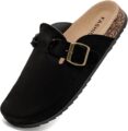 Women’s Suede Clogs Mens Leather Mules Comfort Cork Footbed Sandals with Arch Support and Adjustable Buckle by DDXYYDS