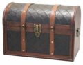 Wooden Leather Round Top Treasure Chest, Decorative storage Trunk by Vintiquewise