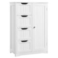 Yaheetech Wooden Floor Cabinet, Side Storage Organizer with 4 Drawers and 1 Cupboard, Freestanding Entryway Storage Unit Console Table, Bathroom Furniture Home Decor, White by Yaheetech