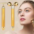 Yeamon 2 in 1 Face Massager Golden Facial Electric 3D Roller and T Shape Arm Eye Nose Massager Skin Care Tool by Yeamon