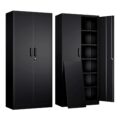 Yizosh Metal Garage Storage Cabinet with 2 Doors and 5 Adjustable Shelves – 71″ Steel Lockable File Cabinet,Locking Tool Cabinets for Office,Home,Garage,Gym,School (Black) by Yizosh
